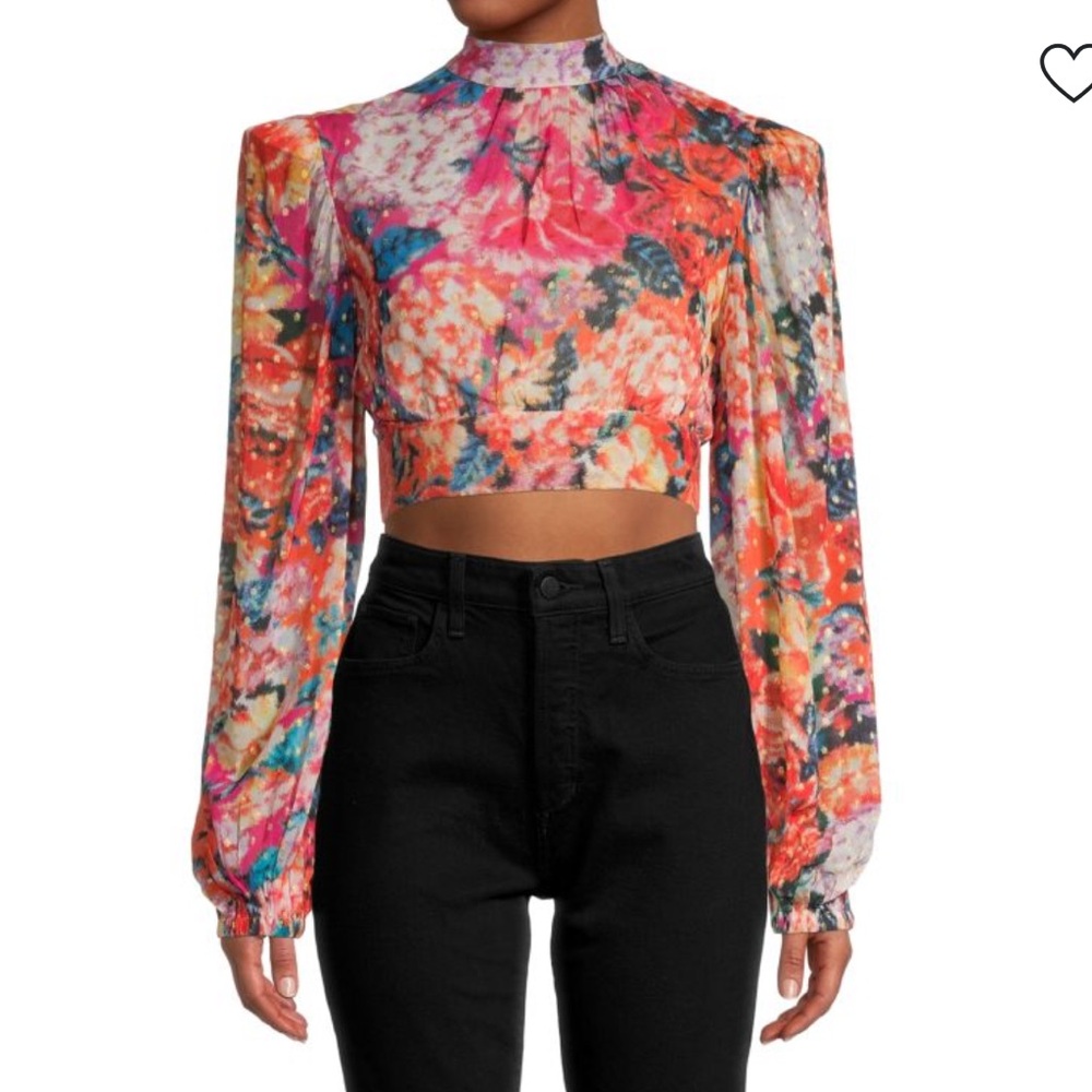 Rococo Sand Floral-Print Puff-Sleeve Crop Top